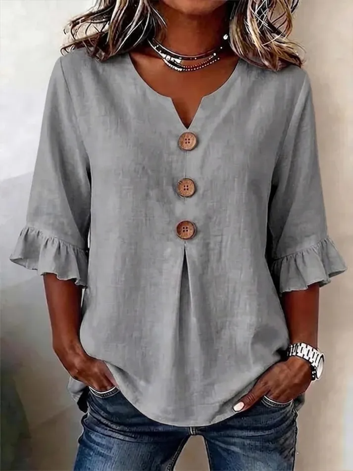 Chemisier Lila Femme Chic | Col V, Manches Mi Longues, Coupe Fluide, Tissu Léger 5