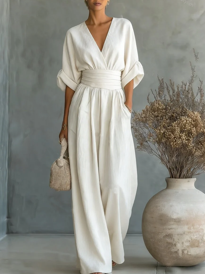 Combinaison Femme Chic Violette | Col V, Taille Marquée, Coupe Fluide 0
