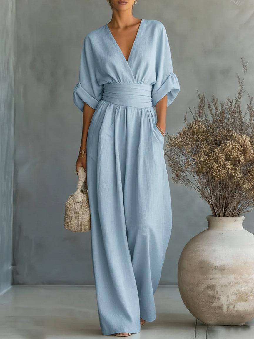 Combinaison Femme Chic Violette | Col V, Taille Marquée, Coupe Fluide 1