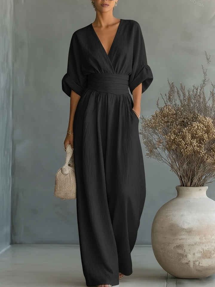 Combinaison Femme Chic Violette | Col V, Taille Marquée, Coupe Fluide 2