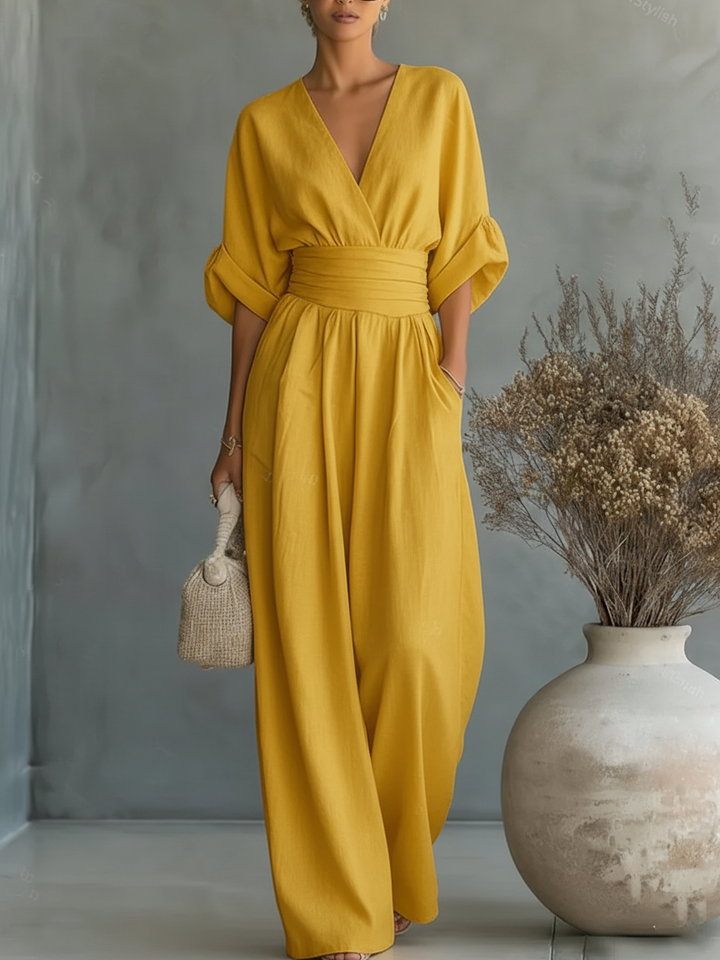 Combinaison Femme Chic Violette | Col V, Taille Marquée, Coupe Fluide 4