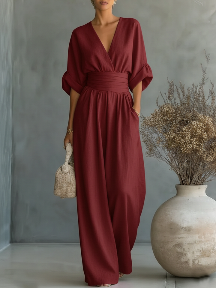 Combinaison Femme Chic Violette | Col V, Taille Marquée, Coupe Fluide 5