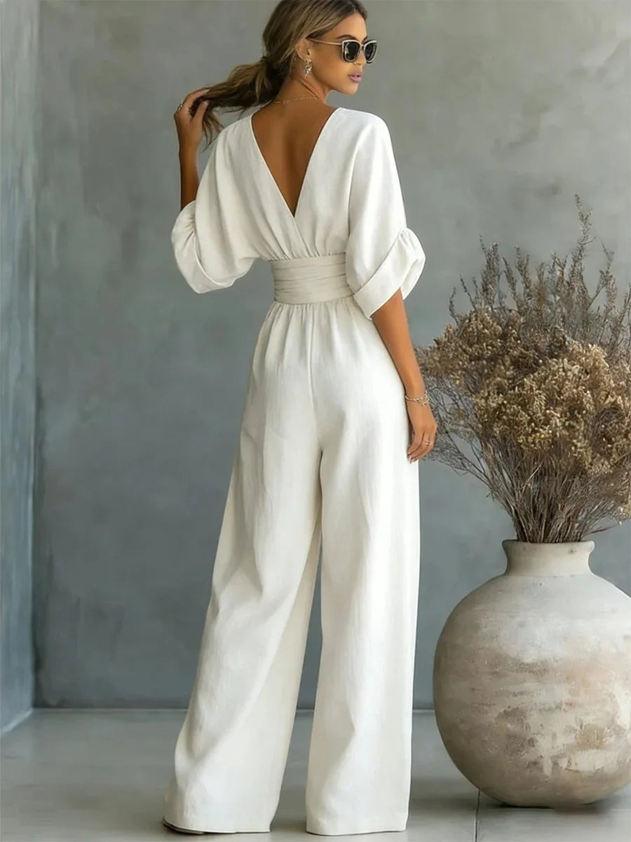 Combinaison Femme Chic Violette | Col V, Taille Marquée, Coupe Fluide 6