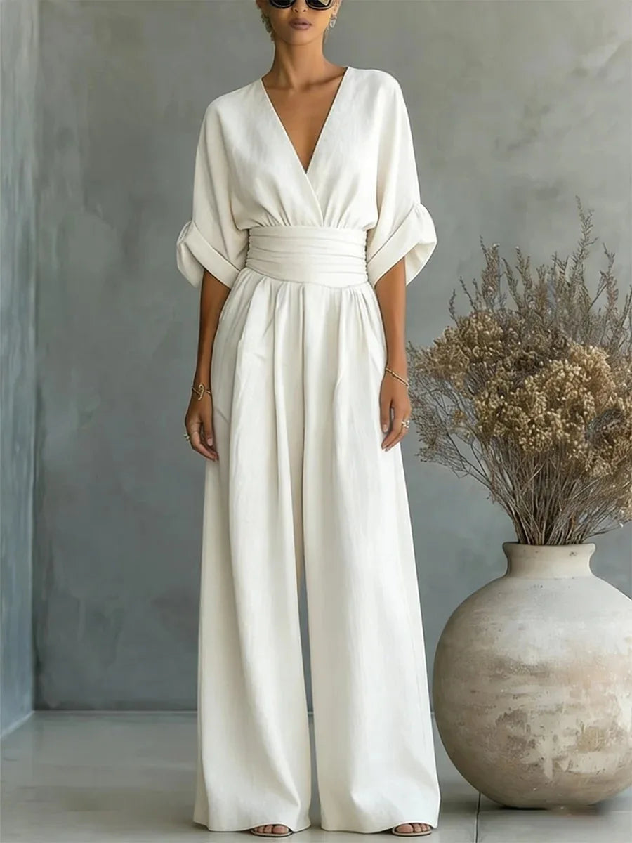 Combinaison Femme Chic Violette | Col V, Taille Marquée, Coupe Fluide 7