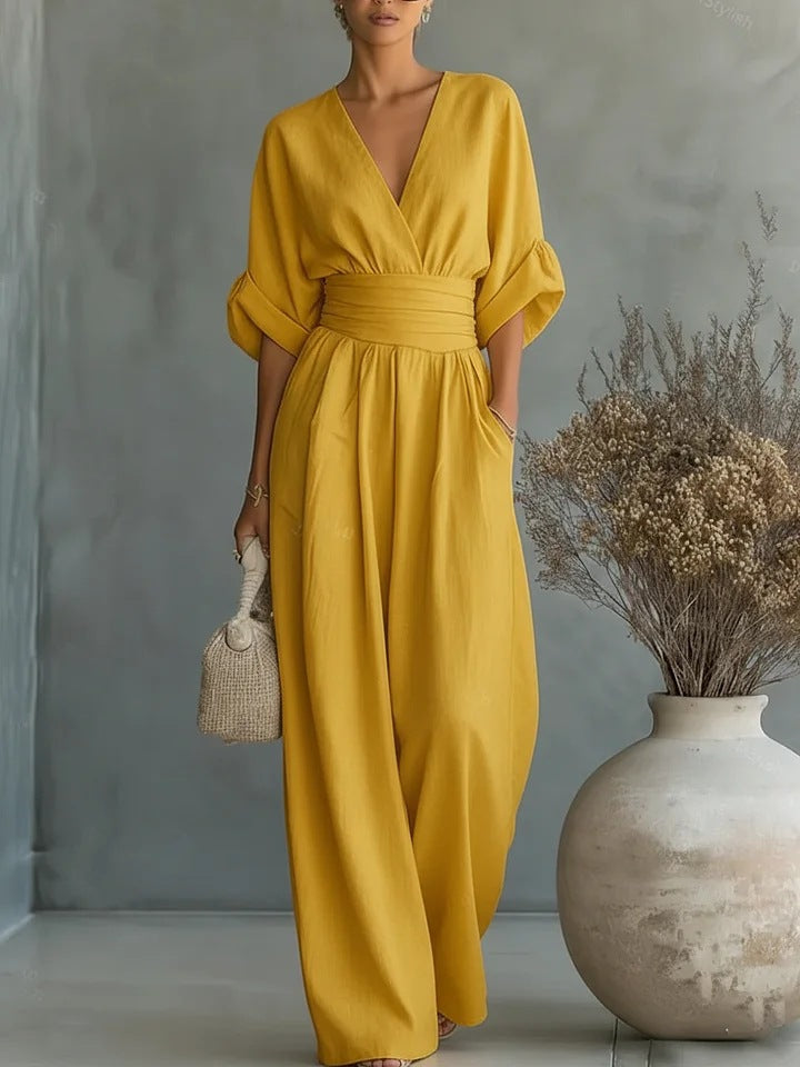 Combinaison Femme Élégante Violette | Décolleté en V, Jambes Larges, Style Chic 6