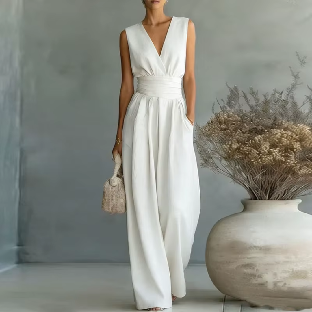 Combinaison Femme Wendy | Longue, Col V, Ceinture Large, Pantalon à Jambes Larges 0