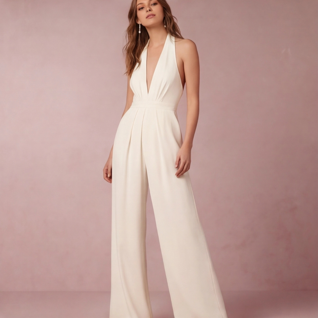 Combinaison Femme Zélina | Jambes Larges & Col V Halter Chic 2