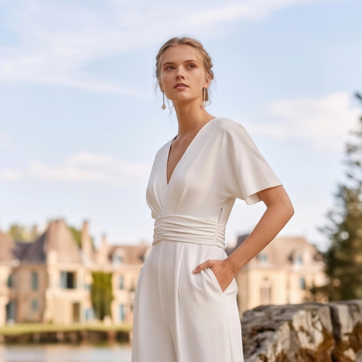 Combinaison Kaia | Jambes larges, col en V, ceinturée élégante 2