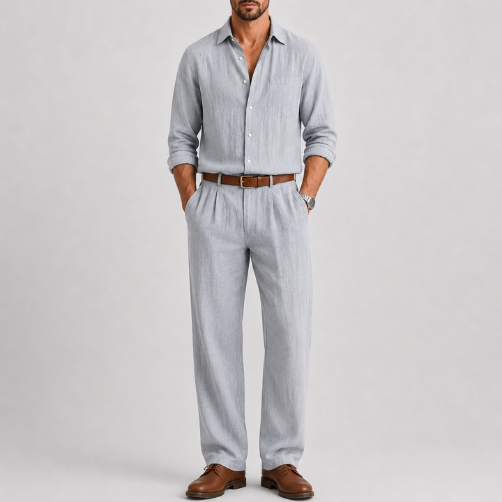 Costume Homme Celvoir | Lin Léger, Col Mandarin, Coupe Droite 2