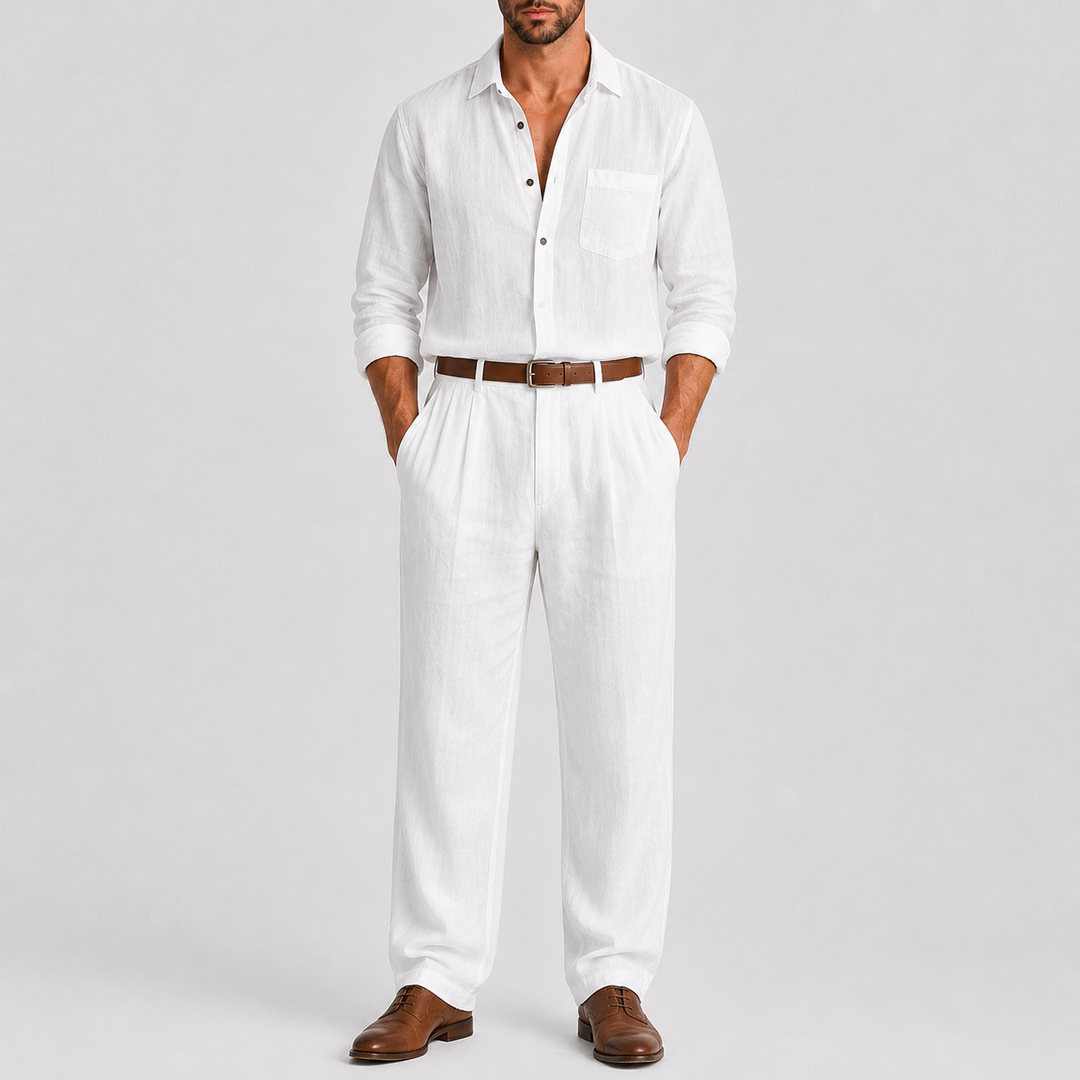 Costume Homme Celvoir | Lin Léger, Col Mandarin, Coupe Droite 3