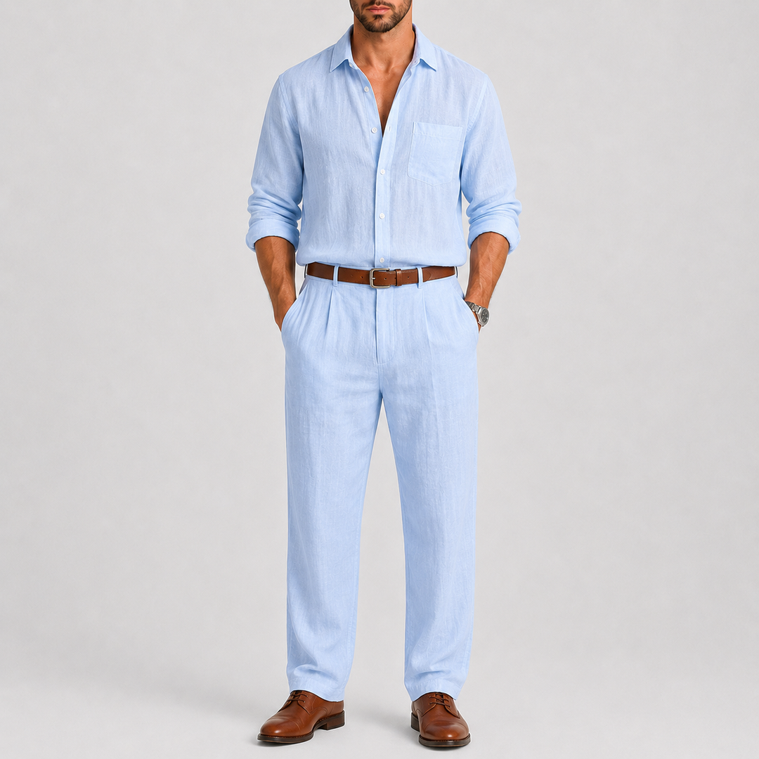 Costume Homme Celvoir | Lin Léger, Col Mandarin, Coupe Droite 4