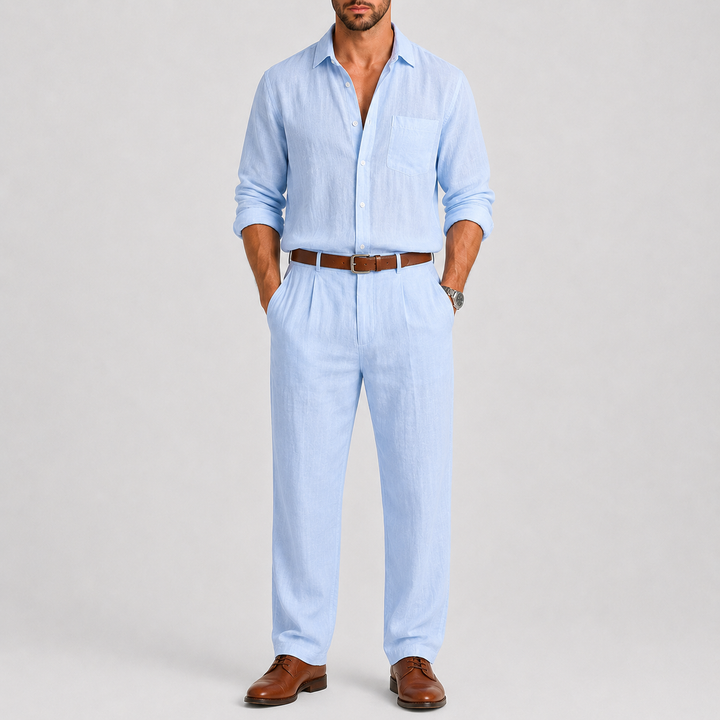 Costume Homme Celvoir | Lin Léger, Col Mandarin, Coupe Droite 4