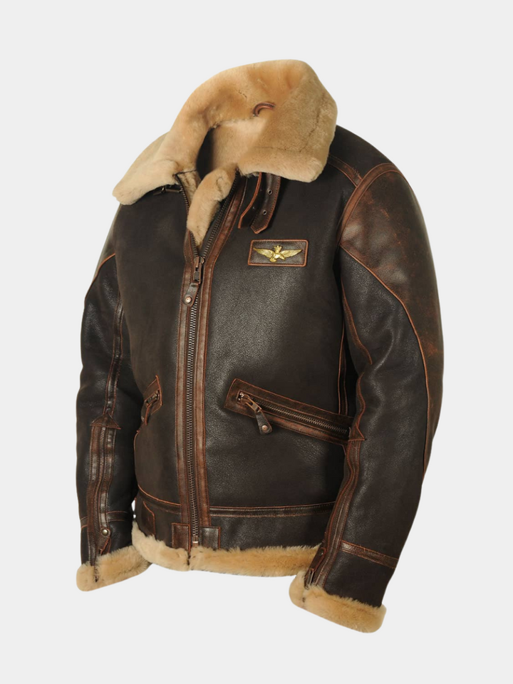 Veste de Pilote Ethan | Homme, Col en Peau Lainée, Cuir Vintage 0