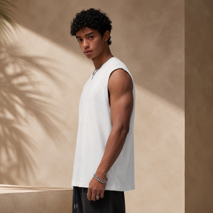 Débardeur Noir Homme David | Coton Doux, Coupe Oversize Été 1