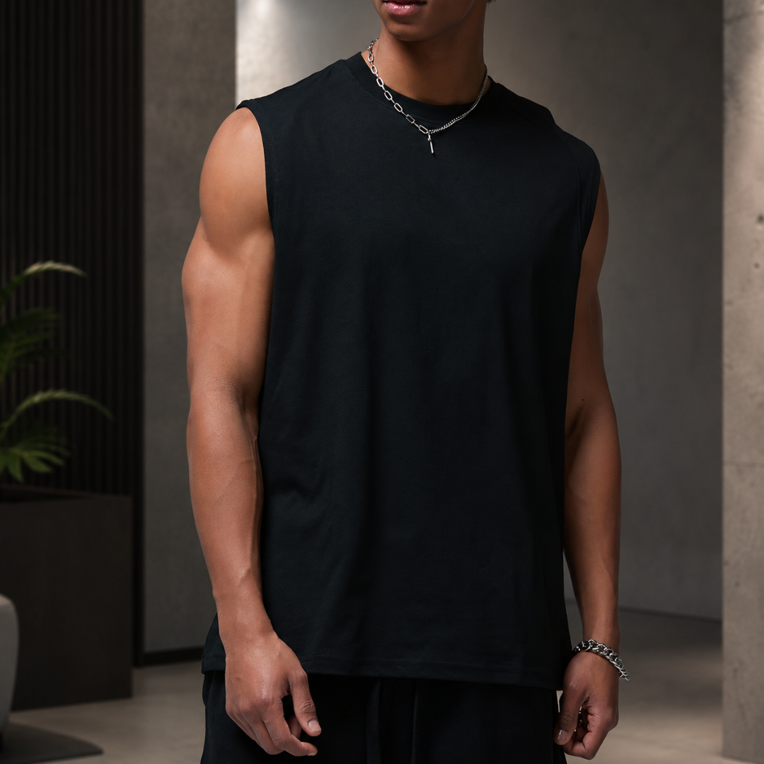 Débardeur Noir Homme David | Coton Doux, Coupe Oversize Été 4
