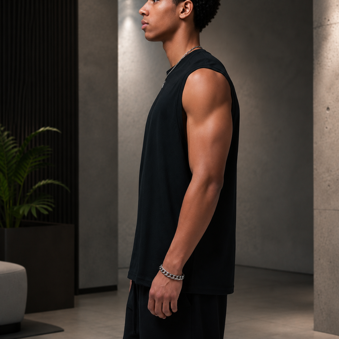 Débardeur Noir Homme David | Coton Doux, Coupe Oversize Été 6