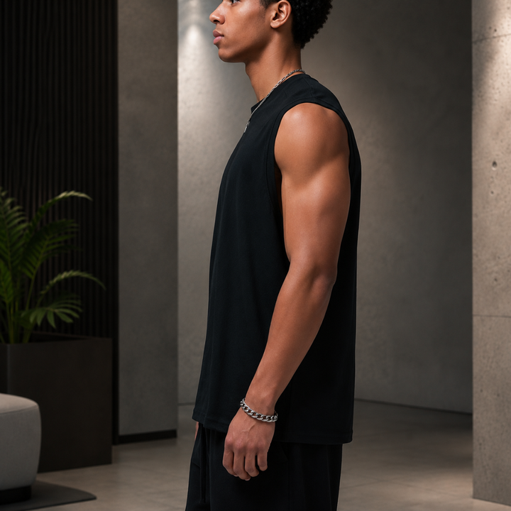 Débardeur Noir Homme David | Coton Doux, Coupe Oversize Été 6