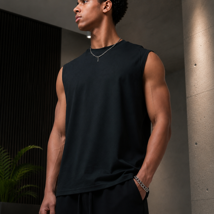 Débardeur Noir Homme David | Coton Doux, Coupe Oversize Été 7