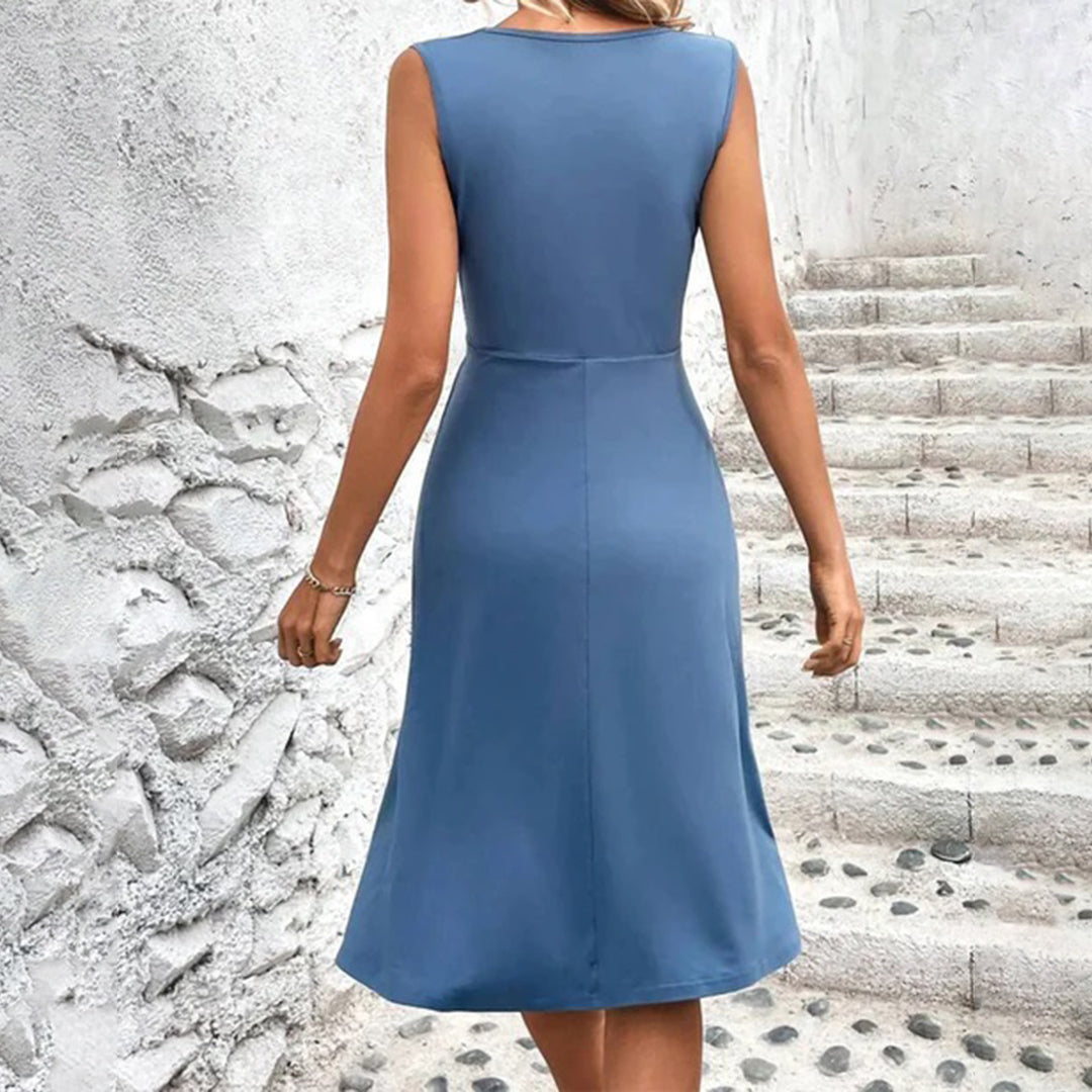 Robe Portefeuille Charlotte | Sans Manches, Col V, Imprimé Délicat 5