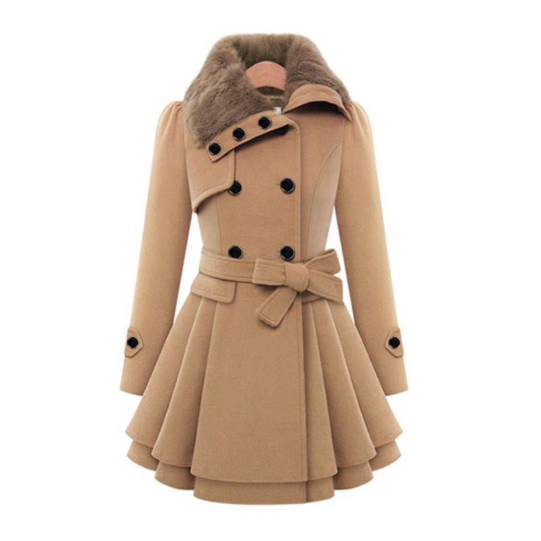 Manteau Évasé Manon Femme | Col Fausse Fourrure, Ceinture, Laine Chaude 0