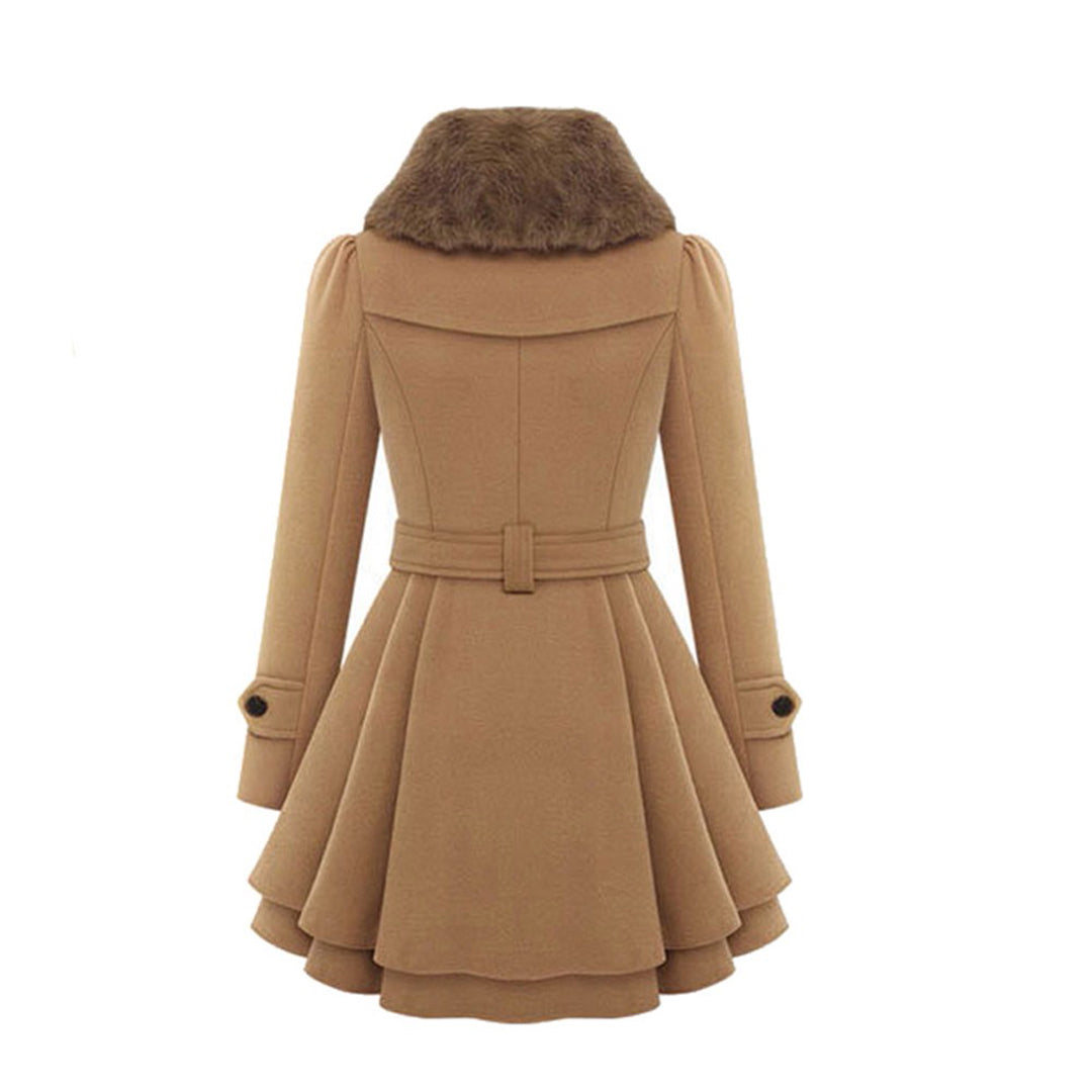 Manteau Évasé Manon Femme | Col Fausse Fourrure, Ceinture, Laine Chaude 4