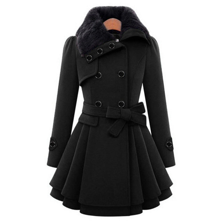 Manteau Évasé Manon Femme | Col Fausse Fourrure, Ceinture, Laine Chaude 1