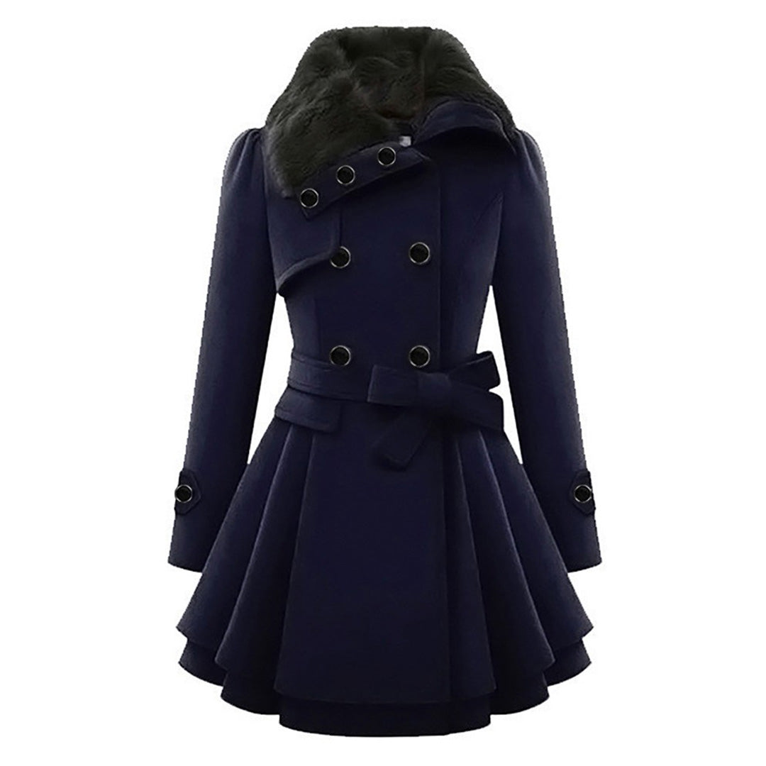 Manteau Évasé Manon Femme | Col Fausse Fourrure, Ceinture, Laine Chaude 7