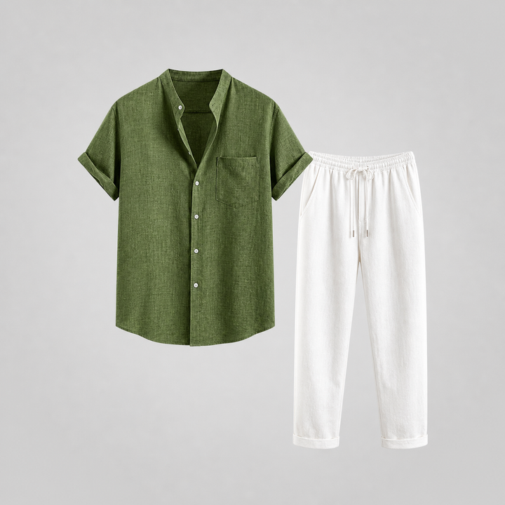Ensemble Célian | Lin Léger, Chemise Manches Courtes & Pantalon Droit Homme Été 2