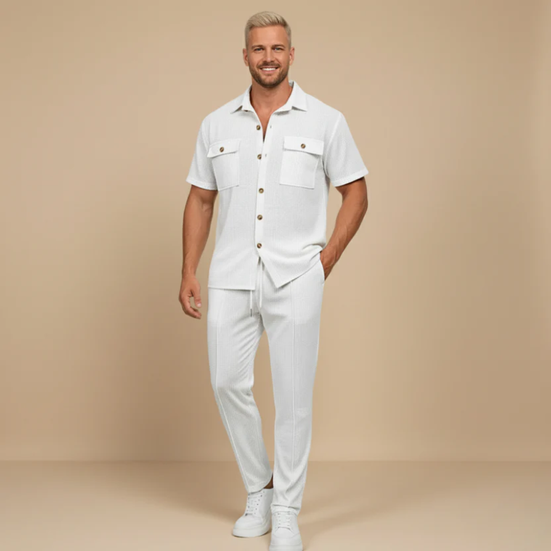 Ensemble Décontracté Femme Gaspard | Chemise Manches Courtes & Pantalon Texturé Chic 3