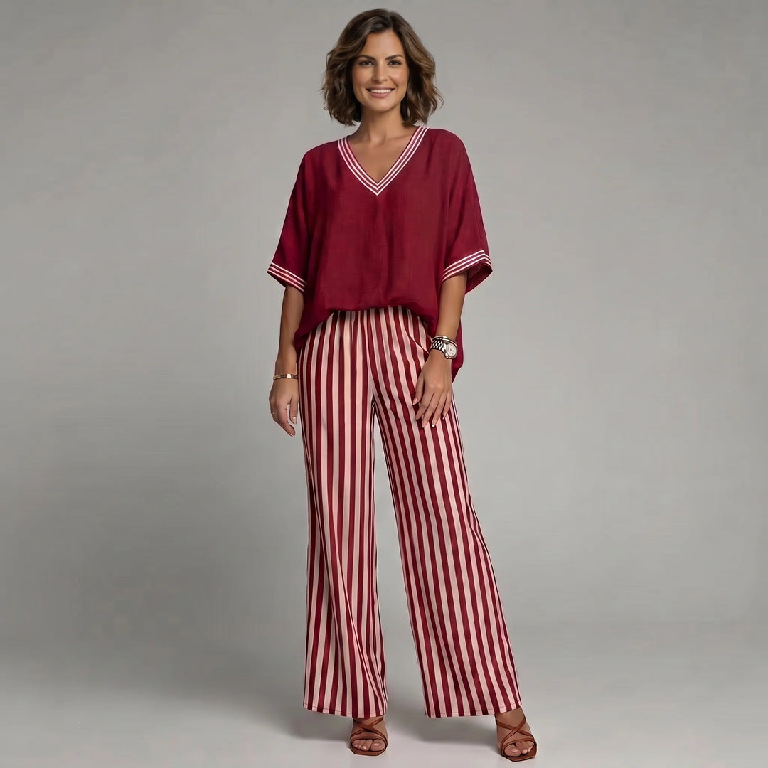 Ensemble Élina | Lin et Coton, Tailleur Pantalon Femme à Rayures 1
