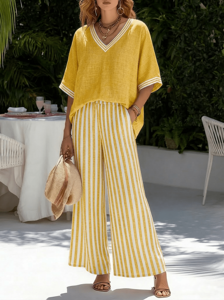 Ensemble Élina | Lin et Coton, Tailleur Pantalon Femme à Rayures 4