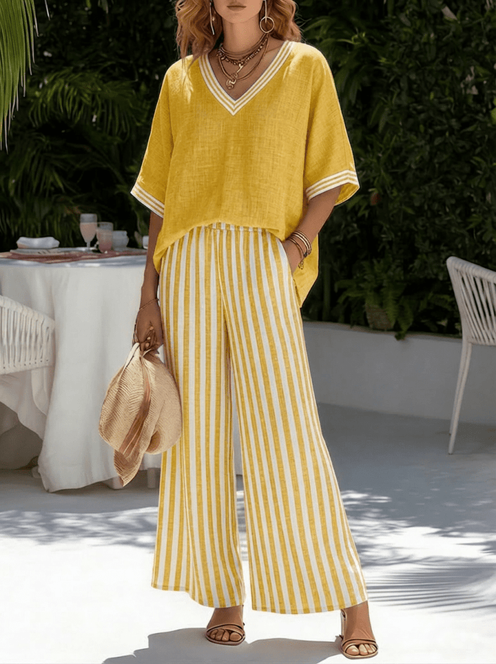 Ensemble Élina | Lin et Coton, Tailleur Pantalon Femme à Rayures 4