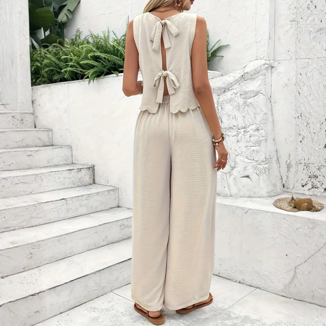 Ensemble Élise Femme | Top Festonné & Pantalon Large Fluide 2