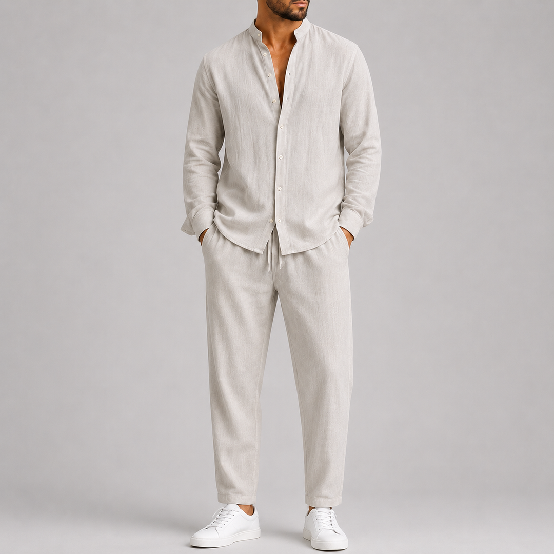 Ensemble Été Homme Celvoir | Chemise Col Montant & Pantalon Taille Élastique 0
