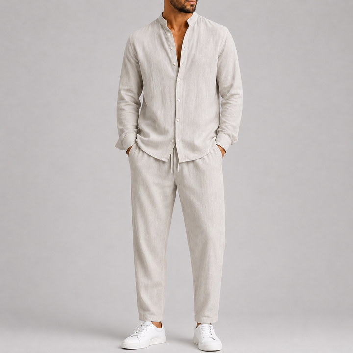 Ensemble Été Homme Celvoir | Chemise Col Montant & Pantalon Taille Élastique 0