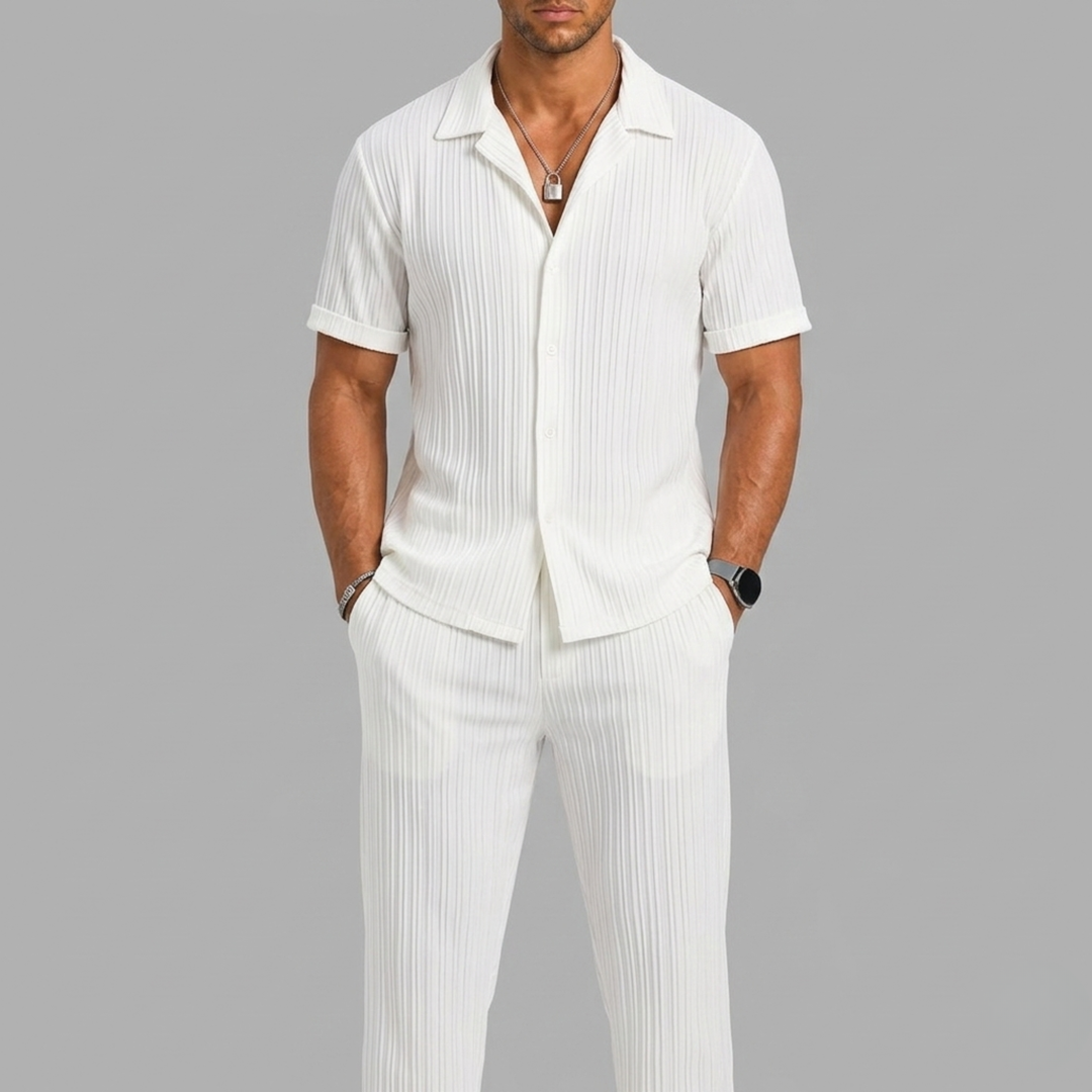 Ensemble Été Homme Celvoir | Chemise Manches Courtes & Pantalon à Cordon en Lin 0