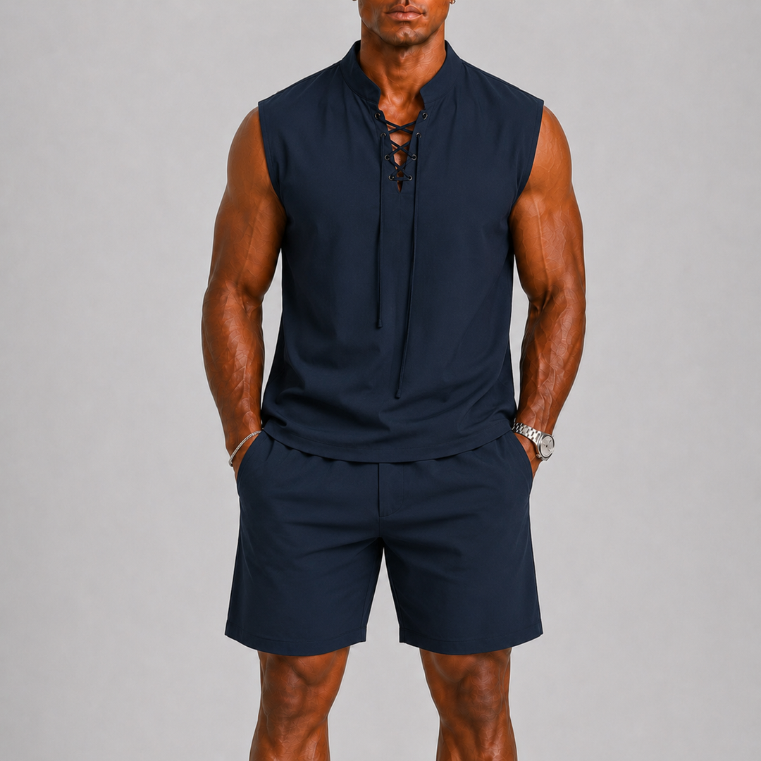 Ensemble Été Homme Celvoir | Haut Sans Manches & Short Léger, Détail Lacé 0
