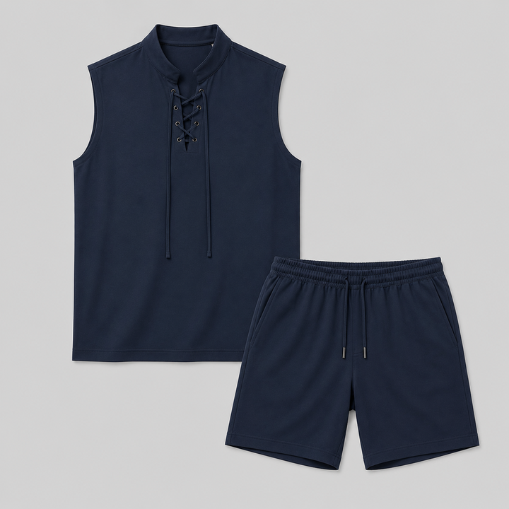 Ensemble Été Homme Celvoir | Haut Sans Manches & Short Léger, Détail Lacé 1