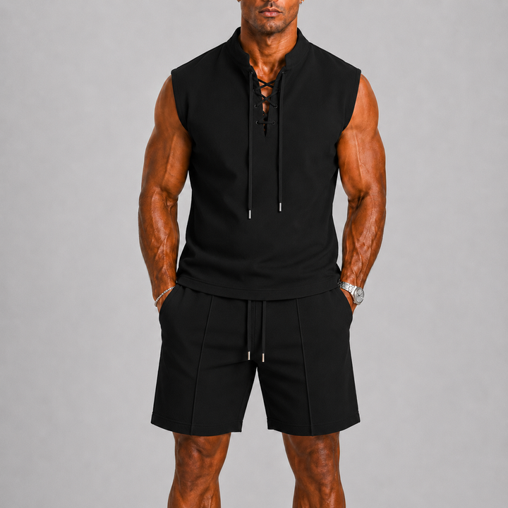 Ensemble Été Homme Celvoir | Haut Sans Manches & Short Léger, Détail Lacé 2
