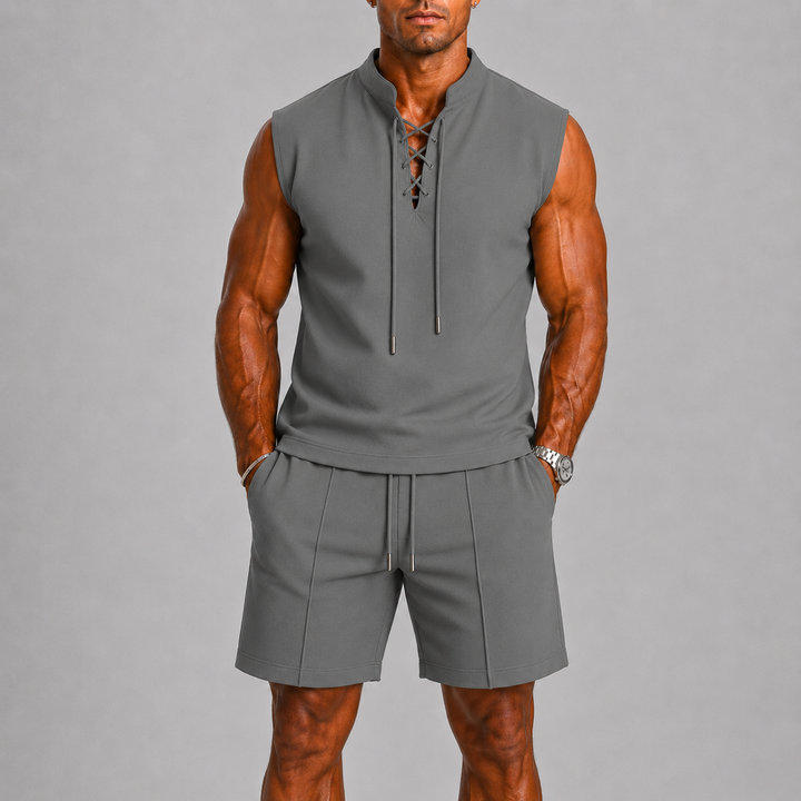 Ensemble Été Homme Celvoir | Haut Sans Manches & Short Léger, Détail Lacé 4