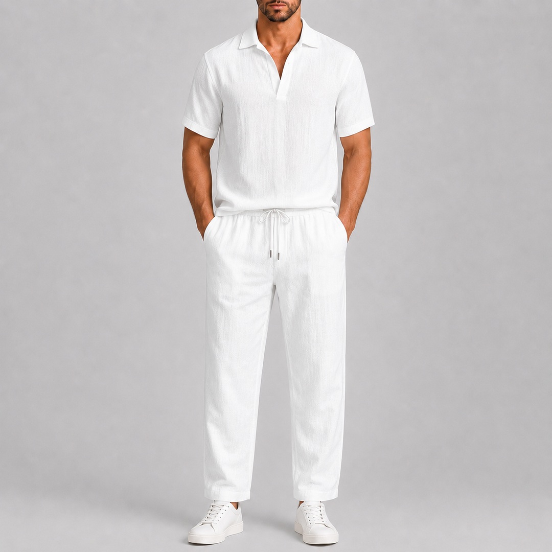 Ensemble Été Homme Celvoir | Lin Blanc Léger & Pantalon Taille Élastique 0