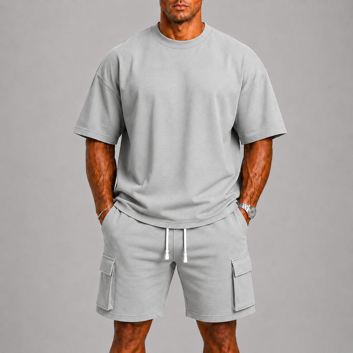 Ensemble Été Homme Celvoir | T-shirt Col Rond & Short Cargo Léger, Coupe Décontractée 2
