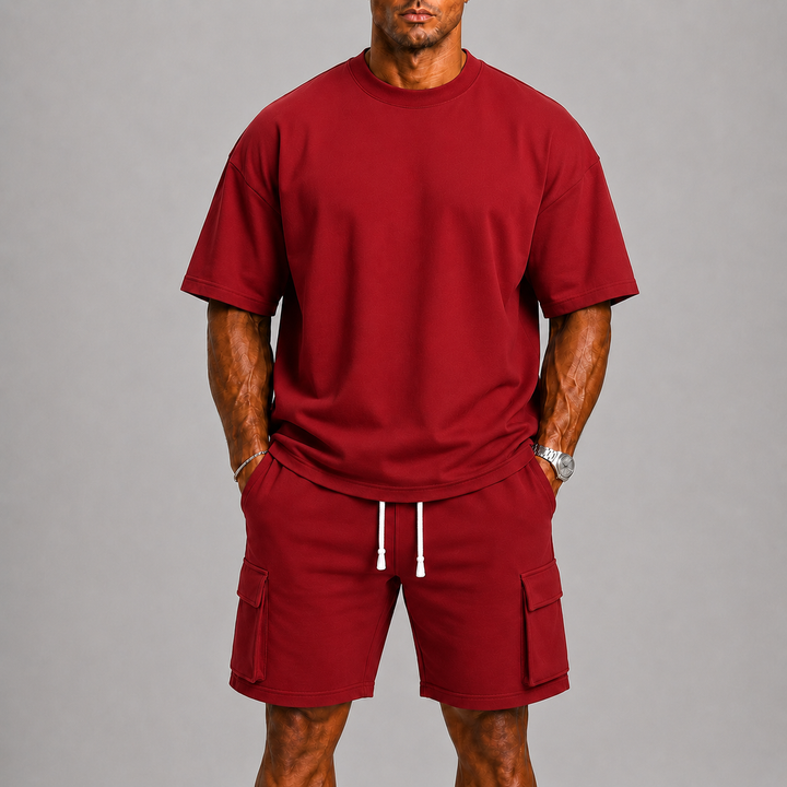 Ensemble Été Homme Celvoir | T-shirt Col Rond & Short Cargo Léger, Coupe Décontractée 3