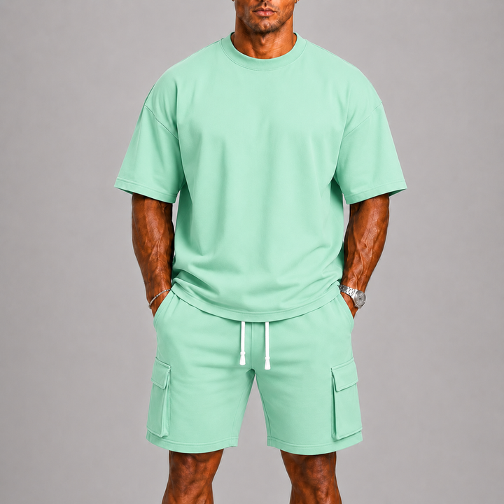 Ensemble Été Homme Celvoir | T-shirt Col Rond & Short Cargo Léger, Coupe Décontractée 5