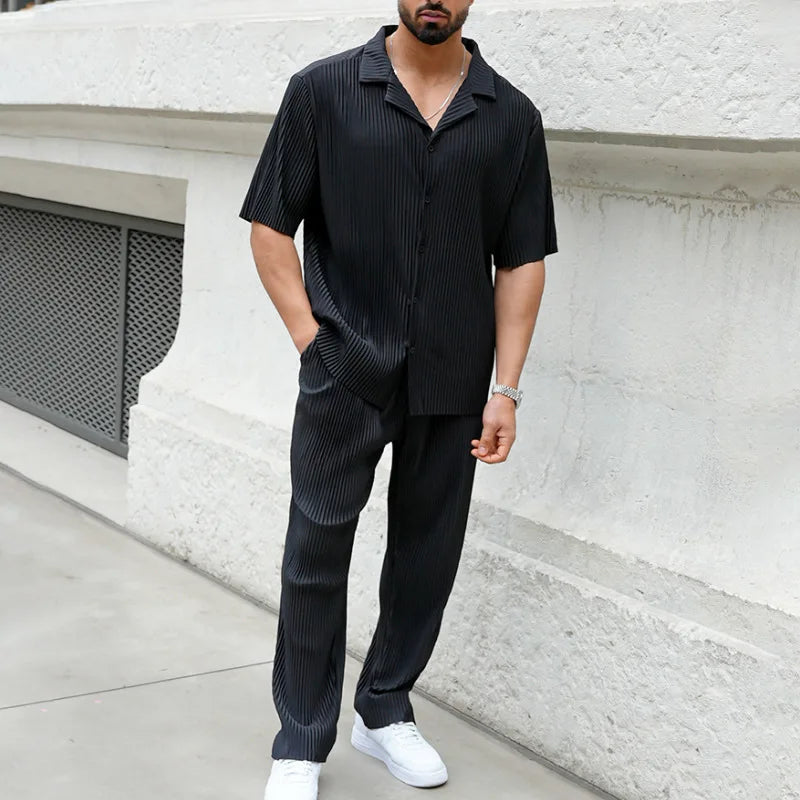 Ensemble Été Homme Leo | Chemise Plissée à Manches Courtes & Pantalon Droit 2