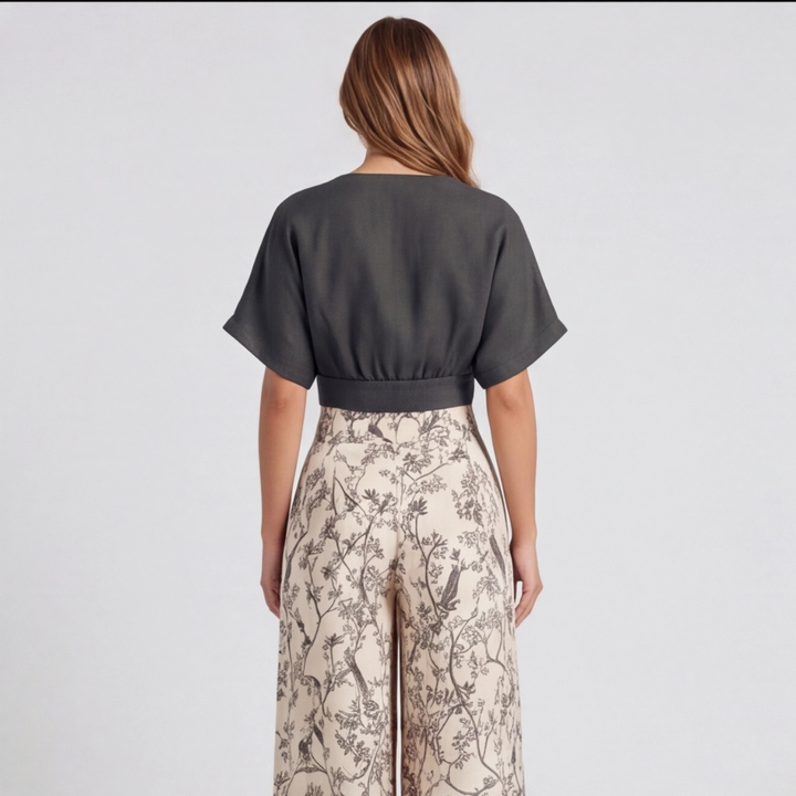 Ensemble Fiamma Femme | Top croisé manches courtes & pantalon large floral été 5