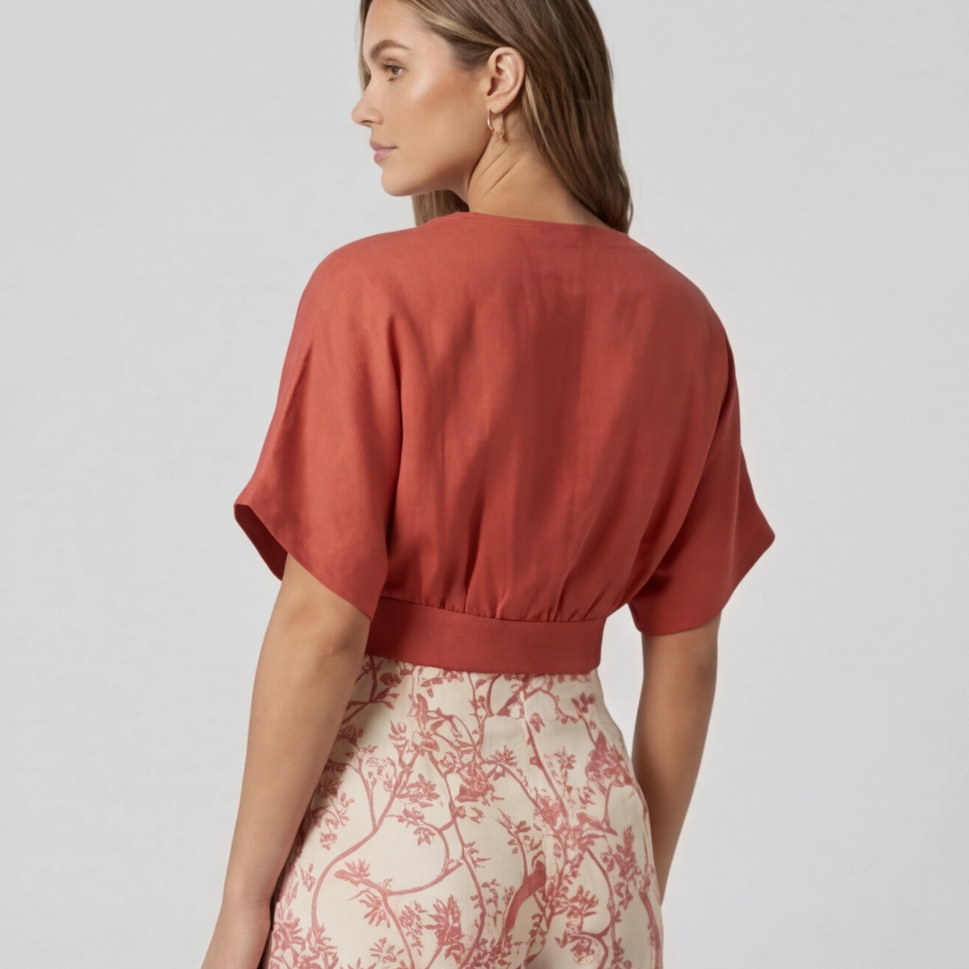 Ensemble Fiamma Femme | Top croisé manches courtes & pantalon large floral été 8