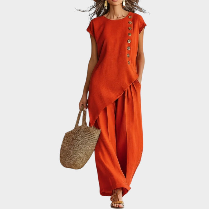Ensemble Lila Femme | Lin Mélangé, Design Asymétrique, Coupe Fluide 0