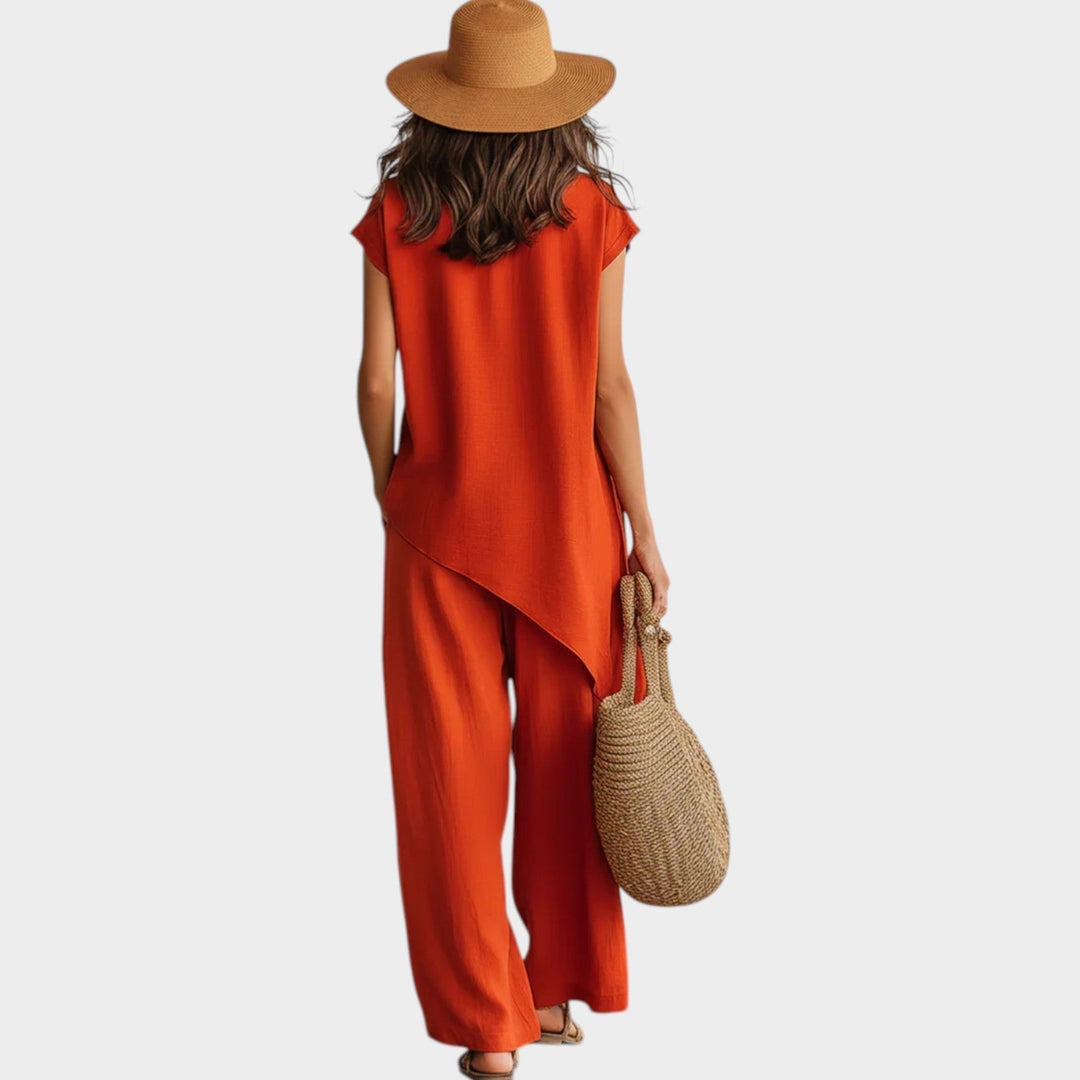 Ensemble Lila Femme | Lin Mélangé, Design Asymétrique, Coupe Fluide 1