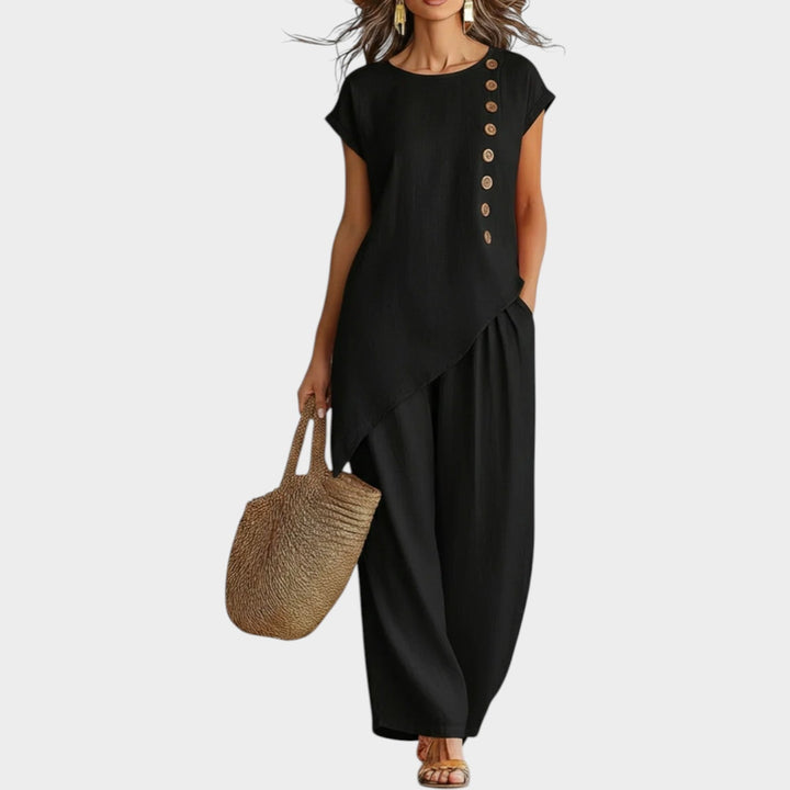 Ensemble Lila Femme | Lin Mélangé, Design Asymétrique, Coupe Fluide 2